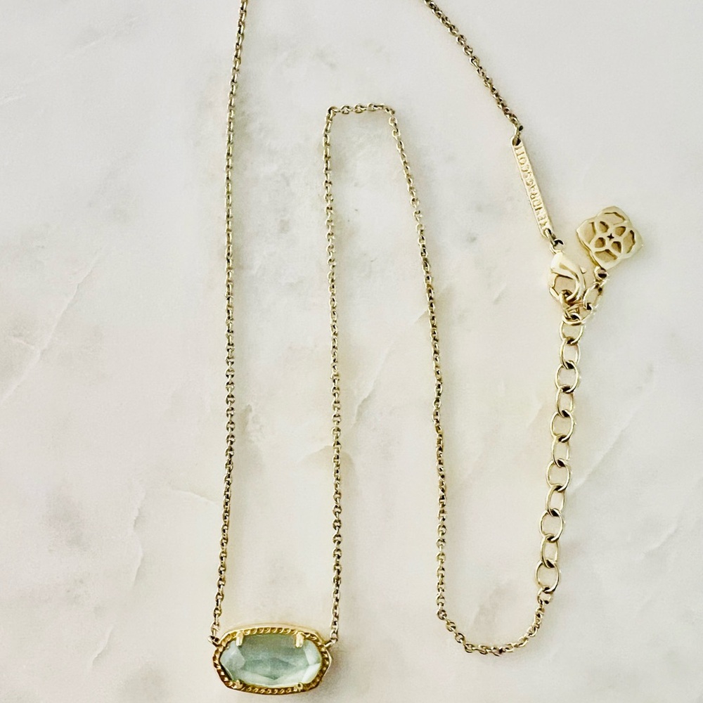 Kendra Scott Gold Elisa Necklace with Aqua Gemstone Pendant